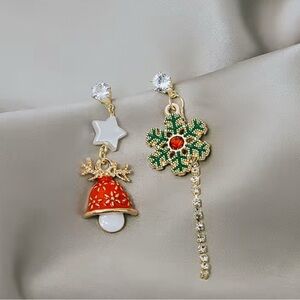 Festive Mismatched Earrings with Red and Green Accents